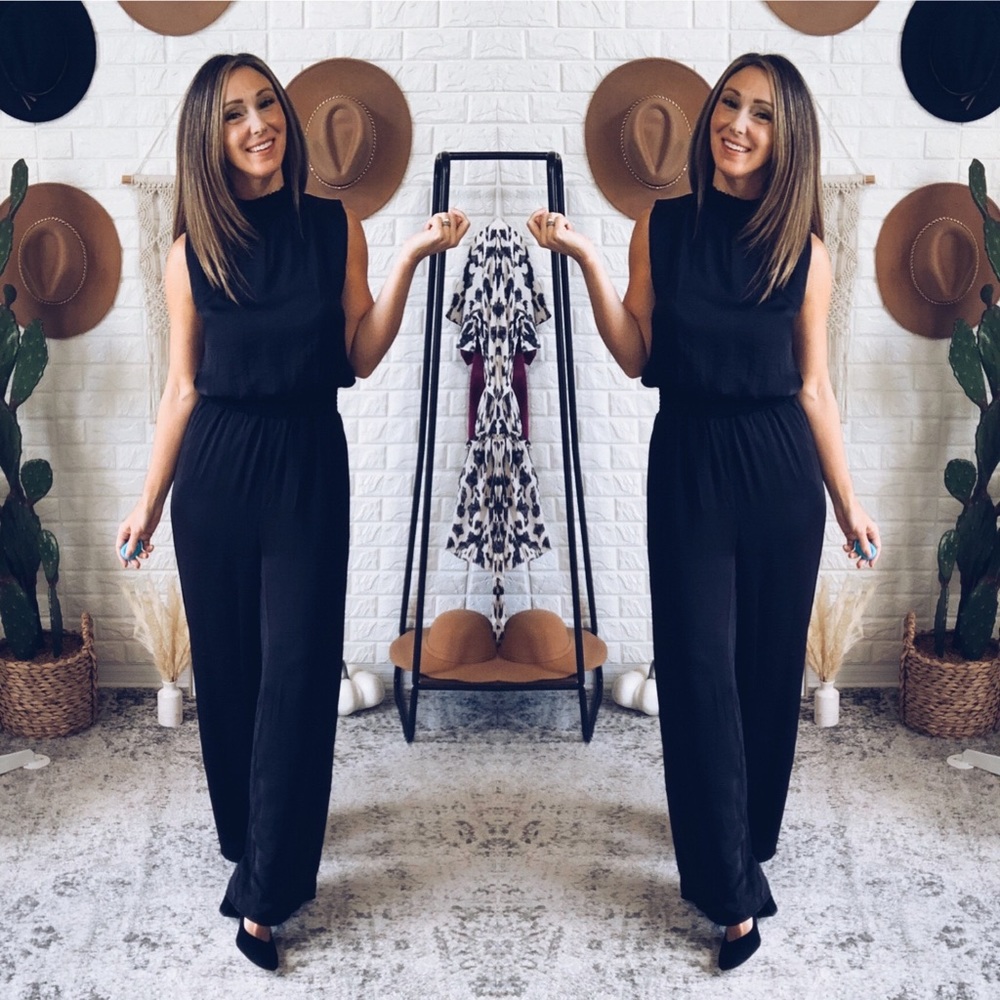 Black Sleeveless Silk Jumpsuit, Free Shipping!